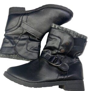 RUE21 ETC Women Ankle Boots Size 8/9 Black Snaps Buckle Low Heel Casual Goth